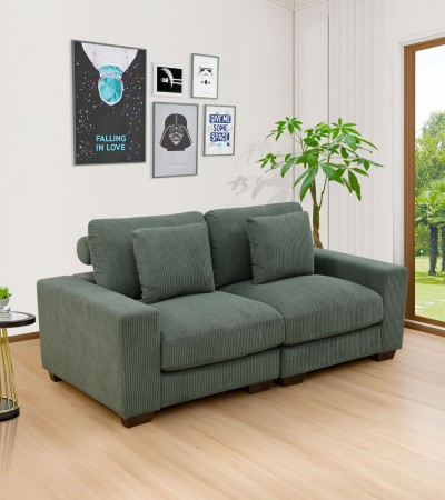 Green Corduroy 2-Piece Double Armrests Living Room Loveseat Sofa