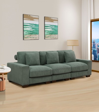 Green Corduroy 3-Piece Double Armrests Living Room Sofa