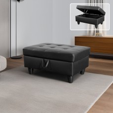 Black Faux Leather Storage Ottoman
