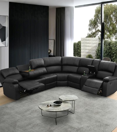Ainehome Modern Black PU Leather 3-Piece Intelligent Reclining Sectional Sofa Set
