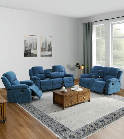 Ainehome Light Blue 3-Piece Intelligent Reclining Sofa Set (Sofa + Loveseat + Chair) - 3PCS