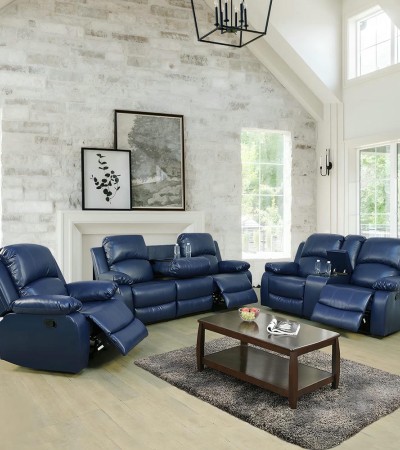 Ainehome Modern Dark Blue 3-Piece Intelligent Reclining Sofa Set (Sofa + Loveseat + Chair) - 3PCS