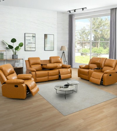 Ainehome Modern Ginger Brown 3-Piece Intelligent Reclining Sofa Set (Sofa + Loveseat + Chair) - 3PCS