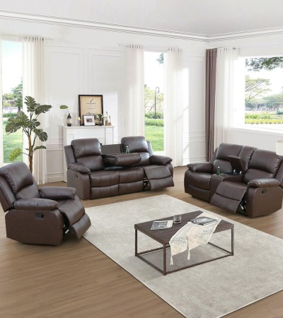 Ainehome Classic Chocolate Brown 3-Piece Intelligent Reclining Sofa Set (Breathing Leather) - 3PCS