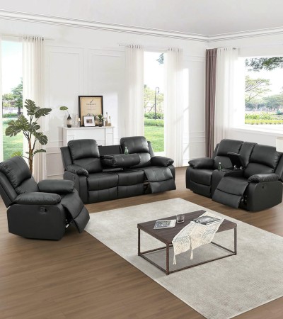 Ainehome Modern Black 3-Piece Intelligent Reclining Sofa Set (Breathing Leather) - 3PCS