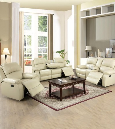 Ainehome Elegant Beige 3-Piece Intelligent Reclining Sofa Set (Breathing Leather) - 3PCS