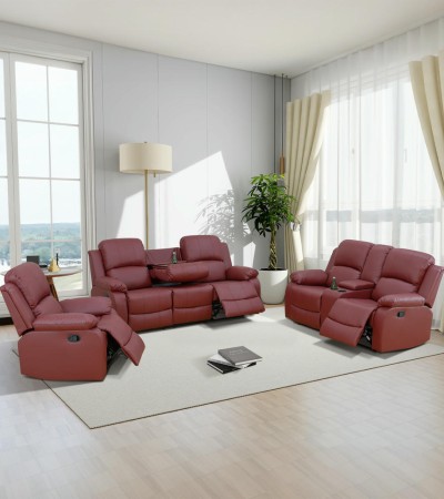 Ainehome Bold Red 3-Piece Intelligent Reclining Sofa Set (Breathing Leather) - 3PCS
