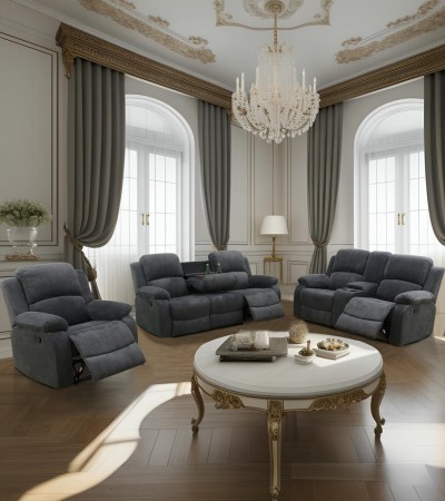 Ainehome Modern Charcoal Grey 3-Piece Intelligent Reclining Sofa Set (Soft-Touch Fabric) - 3PCS