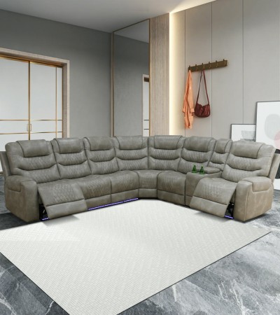 Ainehome Modern Grey Power Reclining Sectional Sofa Set with Ambient LED Lighting & USB Charging