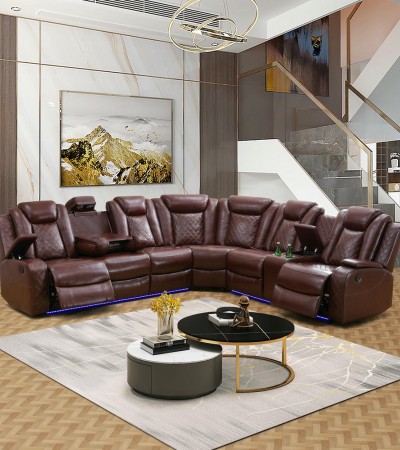 Ainehome Luxury Bold Red Power Reclining Sectional Sofa Set with Wireless Charging & Ambient LED Lighting