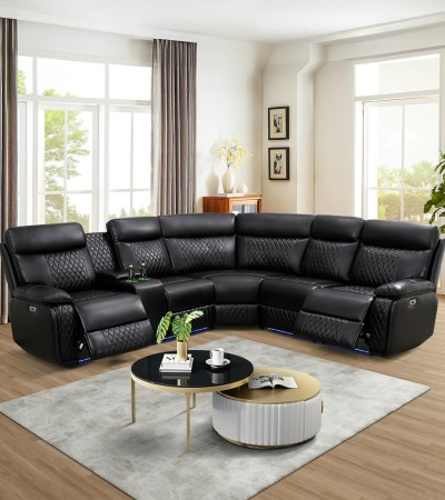 Ainehome Modern Black Power Reclining Sectional Sofa Set with Ambient LED Lighting & USB Charging