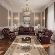 Brown Breathing Leather 3-Piece Living Room Recliner Sofa Set - 3PCS