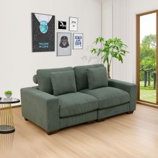 Green Corduroy 2-Piece Double Armrests Living Room Loveseat Sofa