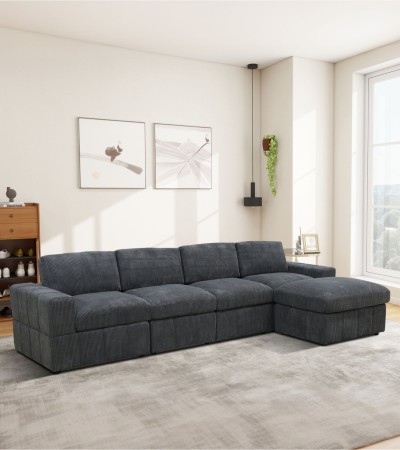 Dark Grey Corduroy 5-Piece Living Room Sofa Set